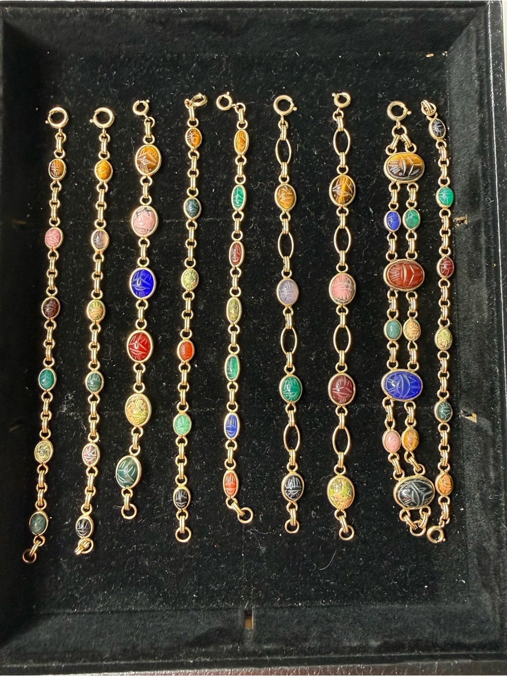 Vintage 12k GF Multi-color stone scarab bracelet lot